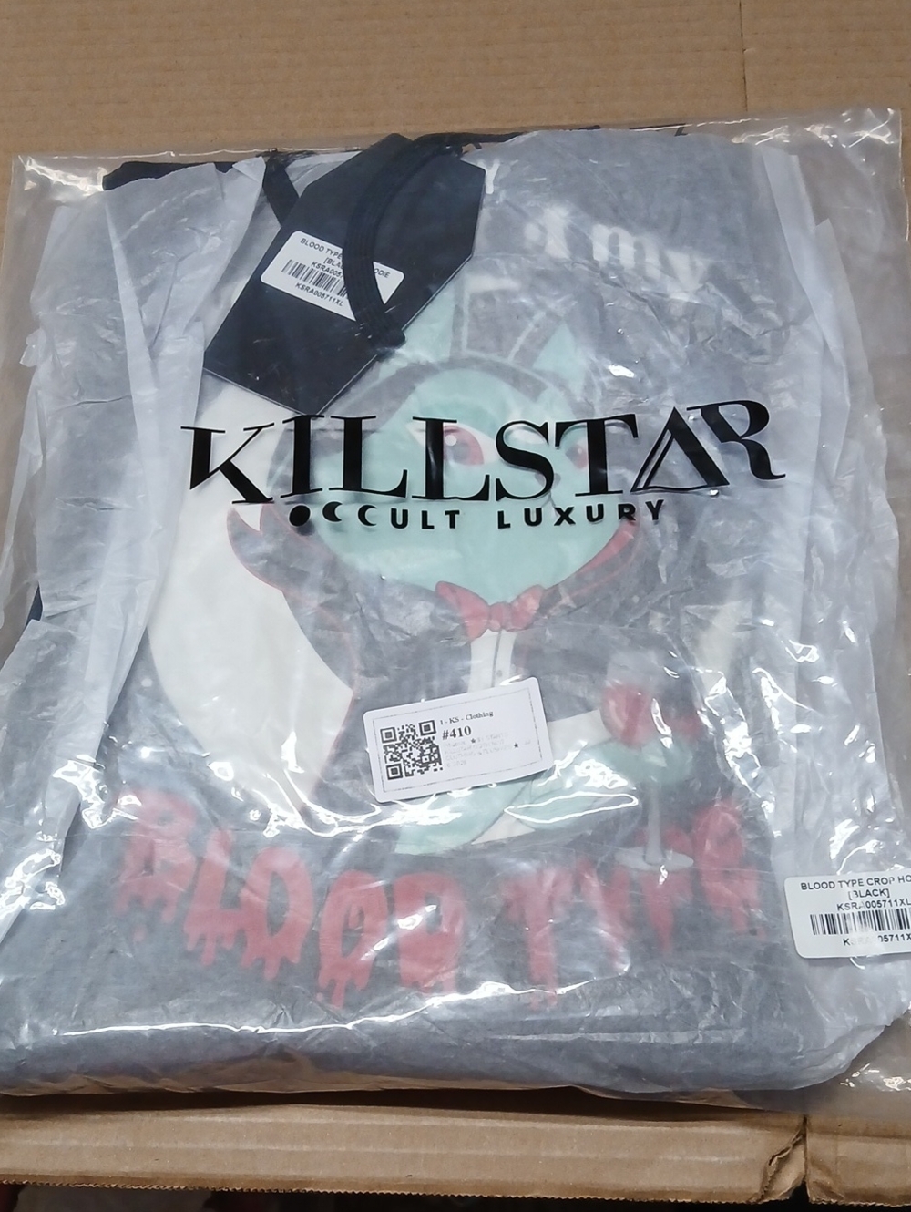 Killstar Vampurr Not My Blood Type Cropped Hoodie w/ Cat Ears Hood XL - Picture 5 of 6